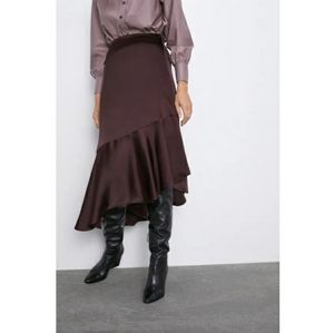 Dark burgundy satin Zara skirt M